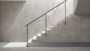 Escalera moderna de interior revestida en microcemento gris claro